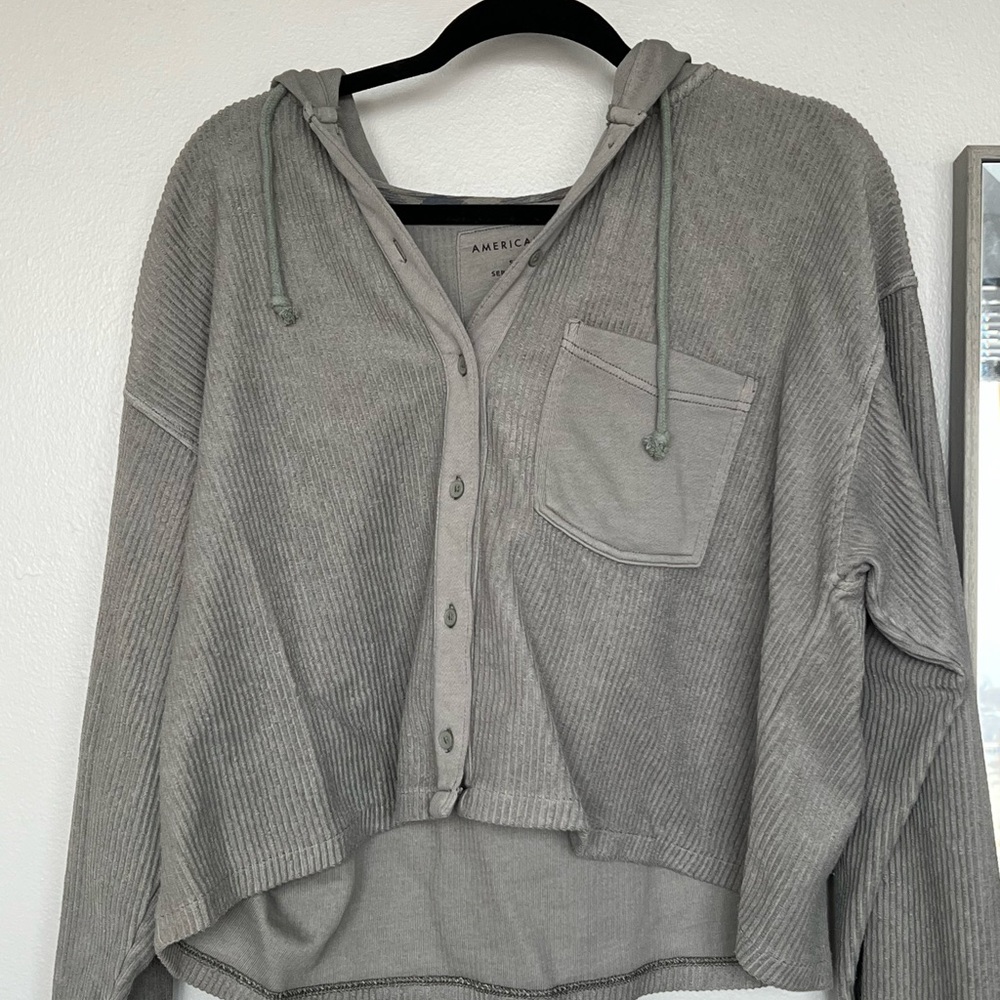 Green Button Up Shirt with Hood